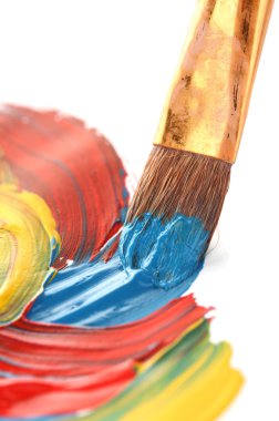 soyut guaj boya ve fırça, üzerinde beyaz izole