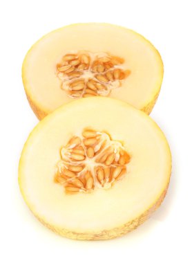 olgunlaşmış kavun üzerinde beyaz izole kesmek