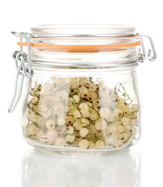 White currants in glass jar isolated on white — Stock Photo, Image