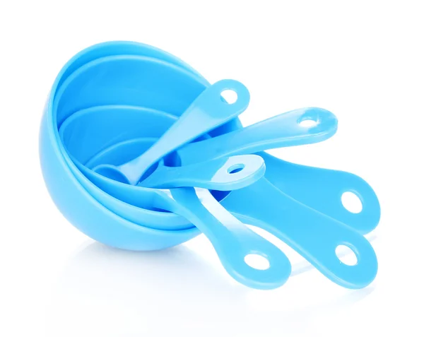 Cucharas de medición azules aisladas en blanco —  Fotos de Stock