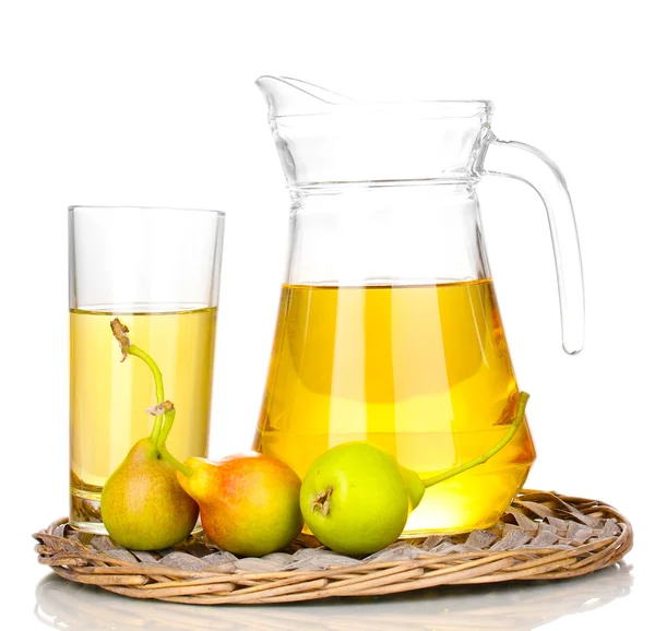 Duchess drink with pears on wicker mat isolated on white — Stock Photo, Image