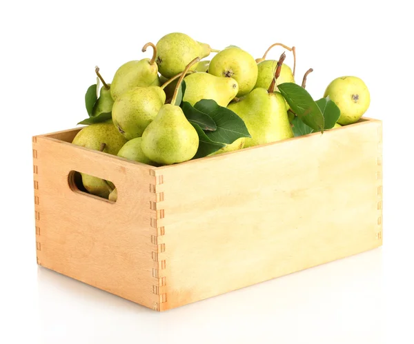 Juicy flavorful pears in box isolated on white — Stock Photo, Image