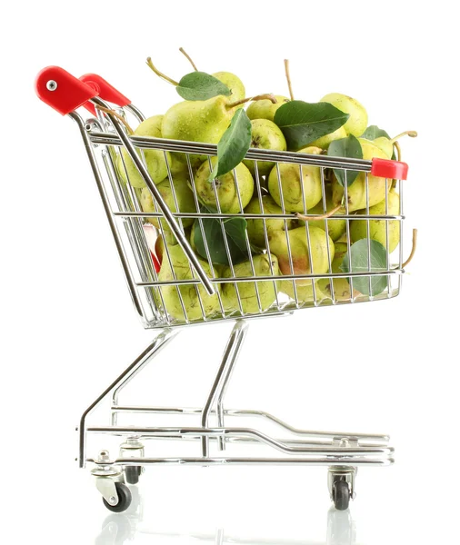 Poires savoureuses juteuses dans le panier isolé sur blanc — Photo