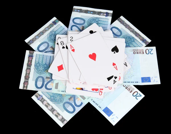 Euro i talia kart do gry na czarnym tle — Zdjęcie stockowe