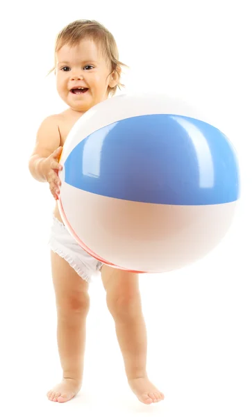 Bébé mignon avec boule isolé sur blanc — Photo