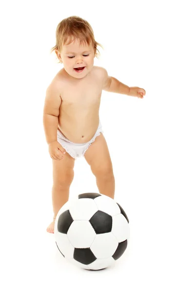 Lindo bebé con bola aislada en blanco —  Fotos de Stock