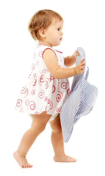 Bébé mignon avec chapeau d'été isolé sur blanc — Photo