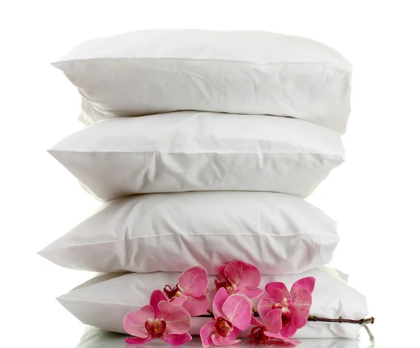 Pillows and flower, isolated on white — Stock Photo, Image