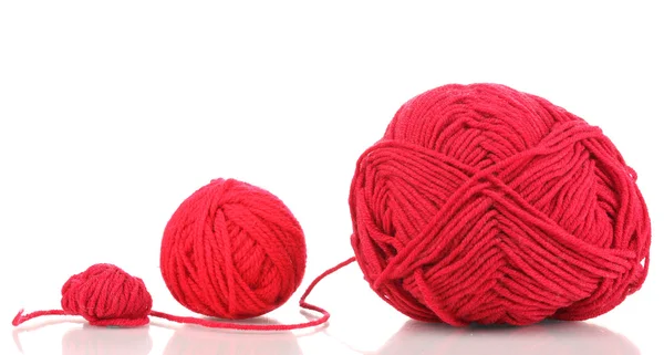 Red knittings yarns isolated on white — Stock Photo, Image