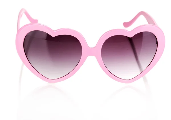 Occhiali da sole rosa a forma di cuore isolati su bianco — Foto Stock
