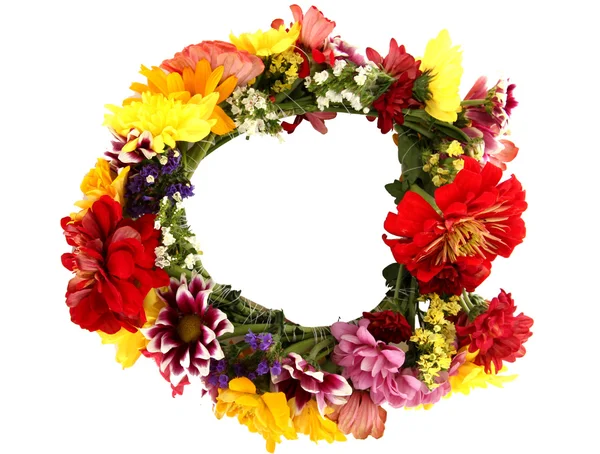 Wreath of beautiful summer flowers, isolated on white — Stock Photo, Image