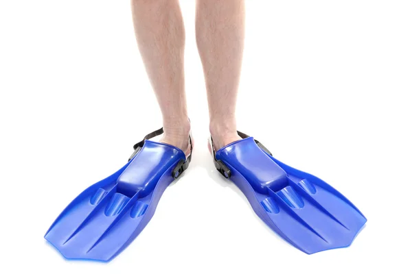 Mens benen in flippers geïsoleerd op wit — Stockfoto