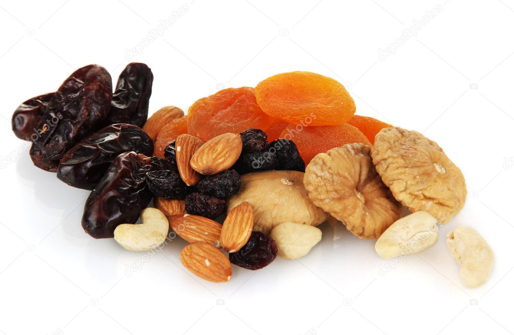 different dried fruits isolated on white