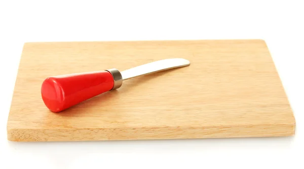 Cutting board with knife for cheese isolated on white close-up — Stock Photo, Image