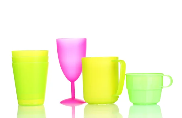 Bright plastic tableware isolated on white — Stock Photo, Image