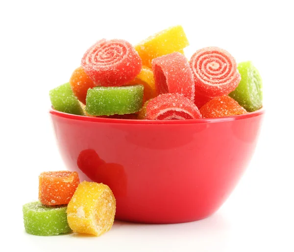 Colorful jelly candies in bowl isolated on white — Stock Photo, Image