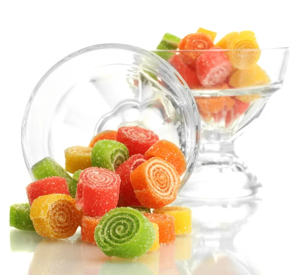 Colorful jelly candies in glass bowl isolated on white — Stock Photo, Image