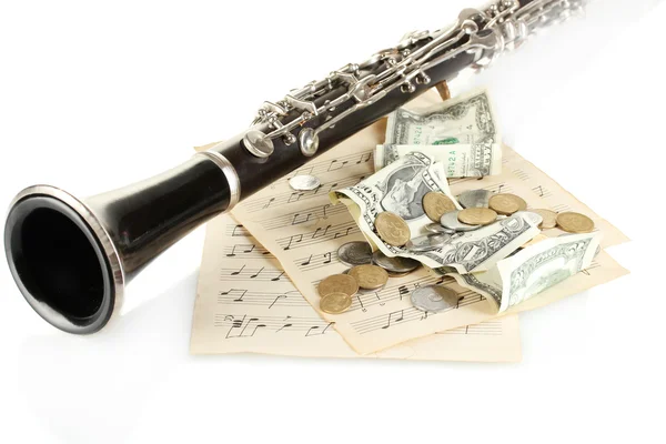 Musical instrument with money isolated on white — Stock Photo, Image