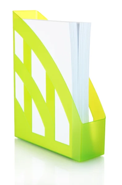Zielony tacka na dokumenty na białym tle — Zdjęcie stockowe