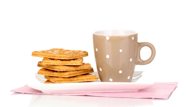 Taza de té y galletas aisladas en blanco — Foto de Stock