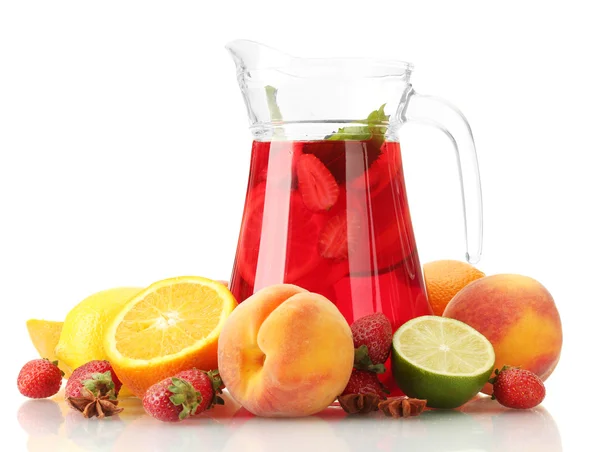 Sangria in jar with fruits, isolated on white — Stock Photo, Image