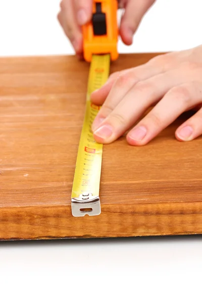 Measuring wooden board close-up — Stock Photo, Image