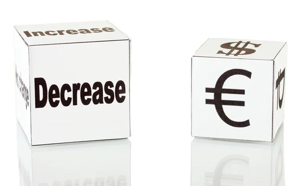 Devisen. Währung in den weißen Würfeln auf weißem Hintergrund — Stockfoto
