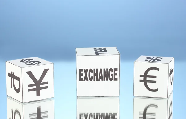 Forex. currency in the white dices on blue background — Stock Photo, Image