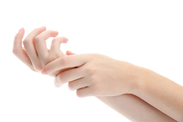 En kvinna hand masserade, isolerad på vit — Stockfoto