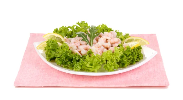 Delicious marinated shrimp in plate isolated on white — Stock Photo, Image