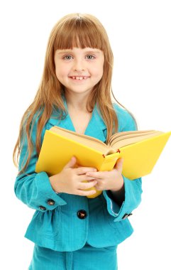 sevimli küçük kız beyaz izole kitap okuma