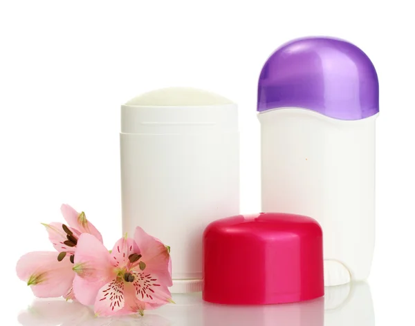 Дезодоранти з квіткою ізольовані на білому — стокове фото