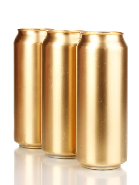 Golden cans isolated on white — Stock Photo, Image