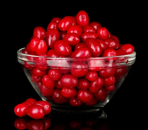 Fresh cornel berries in bowl isolated on white — Stock Photo, Image