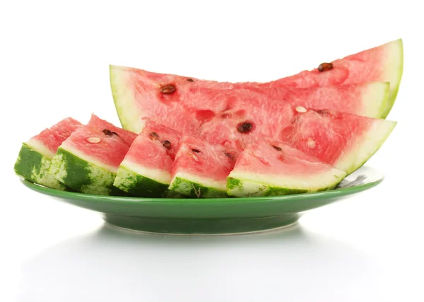 Skivor vattenmelon på plattan isolerad på vit — Stockfoto