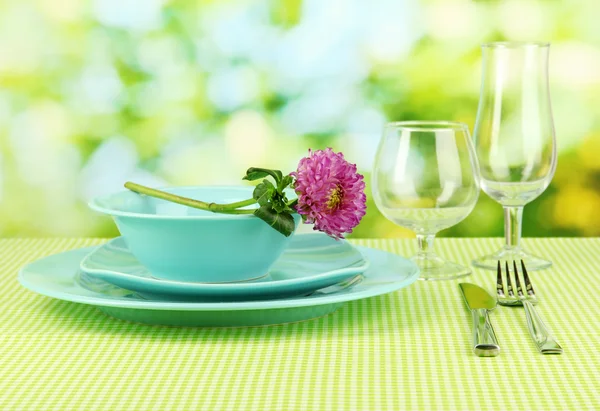 Table setting on bright background close-up — Stok fotoğraf