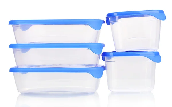 Plastik üzerinde beyaz izole besin konteynerler - Stok İmaj