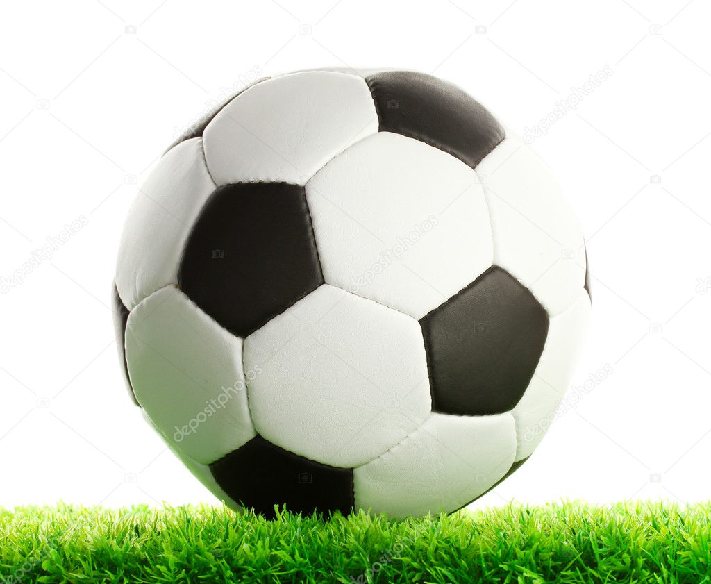 football ball on green grass, isolated on white