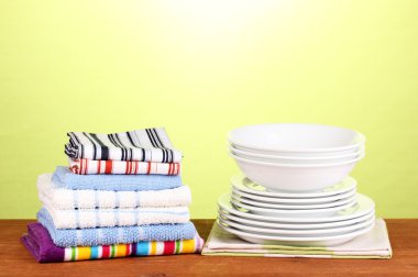 yeşil renkli yakın çekim üzerinde yemekleri ile mutfak havlular