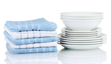 Beyaz arka plan üzerinde izole yemekleri mutfak havluları