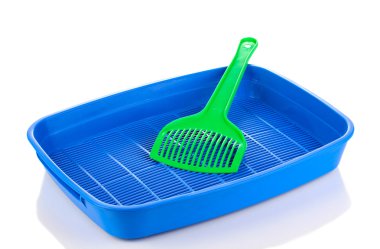 beyaz izole mavi plastik çöp kedi