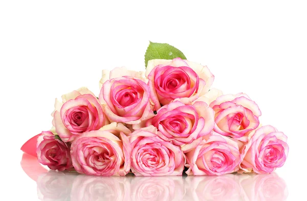 Beautiful bouquet of pink roses isolated on white — Stock Photo, Image