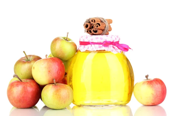 Miód i jabłka z cynamonem na białym tle — Zdjęcie stockowe
