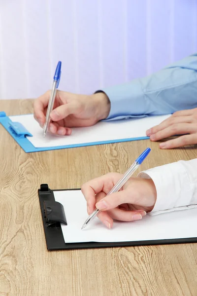 Close up of business hands during teamwork — Stock Photo, Image