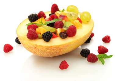 kavun ve üzerinde beyaz izole meyve, taze meyve salatası