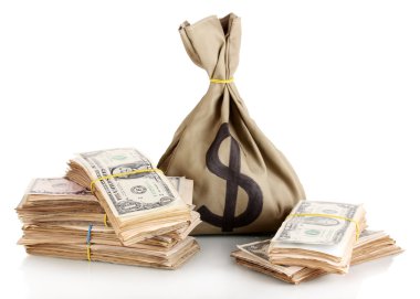 beyaz izole dolar destesi ile çanta