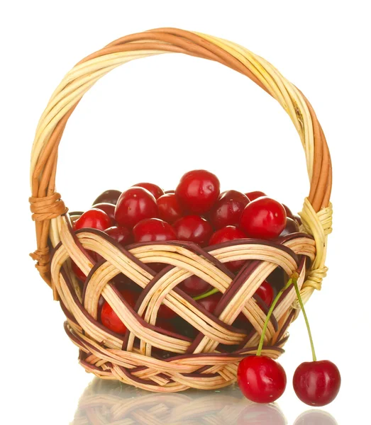 Cherry in basket isolated on white — Stock Photo, Image