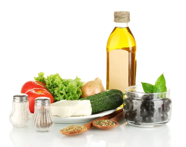 Ingredients for a Greek salad isolated on white background — Stock Photo, Image