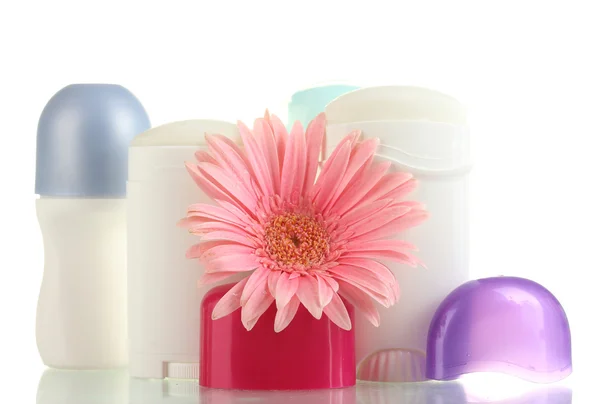 Deodorant and flower isolated on white — Stock Photo, Image