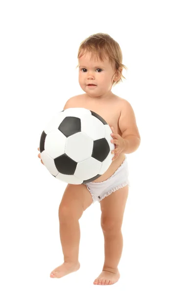 Bebê bonito com bola isolada em branco — Fotografia de Stock